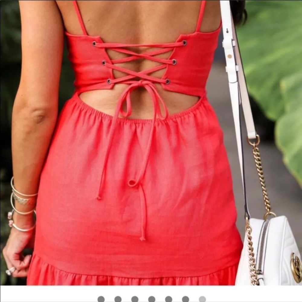 Women's Red Ruffle-Hem Mini Dress - Picture 2 of 4